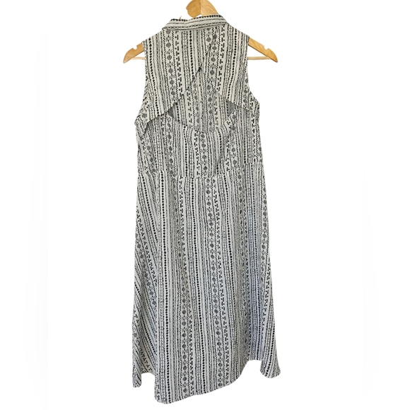 Black White Geometric Print Boho Flowy Sleeveless High Low Midi Dress, Size L - Picture 5 of 7